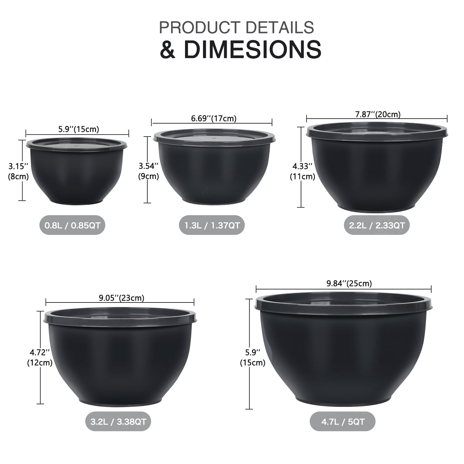 Greentainer mixing bowls with lids in varied sizes for organized prep and measured portions.