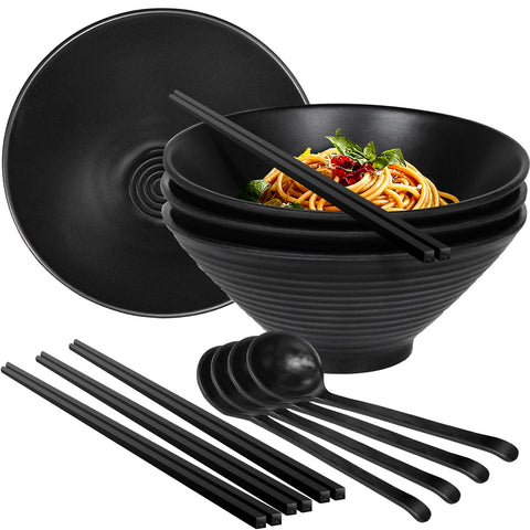 Greentainer ramen bowl set in black, front view showing large capacity