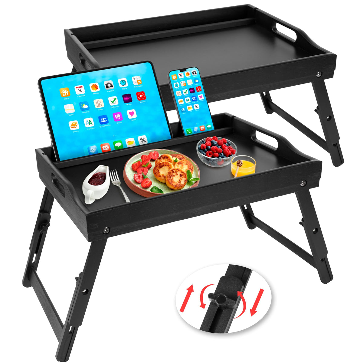 Greenual bed tray table with folding legs, easy storage and versatile in-bed use.