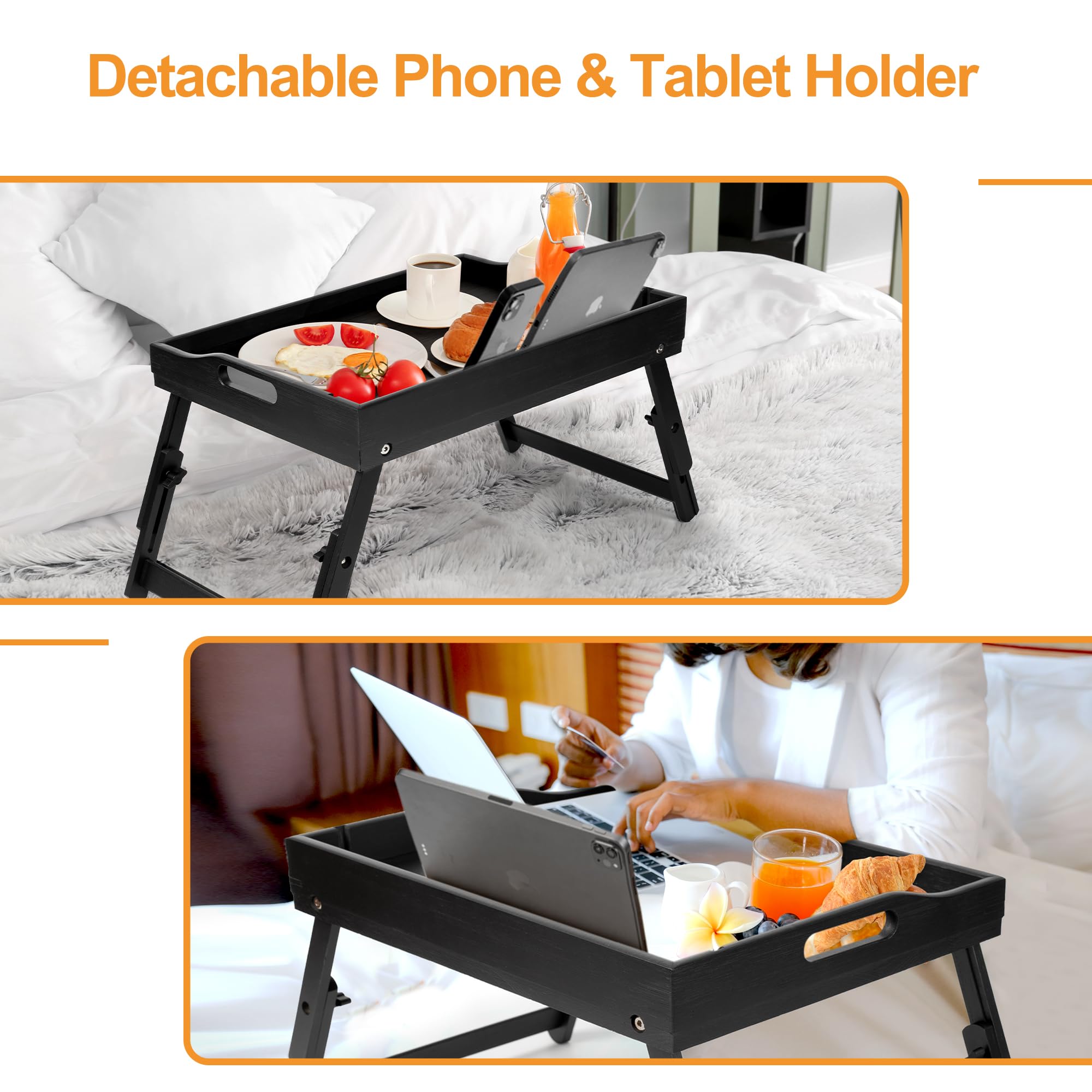 Greenual bed tray table media slot for tablet viewing during meals.