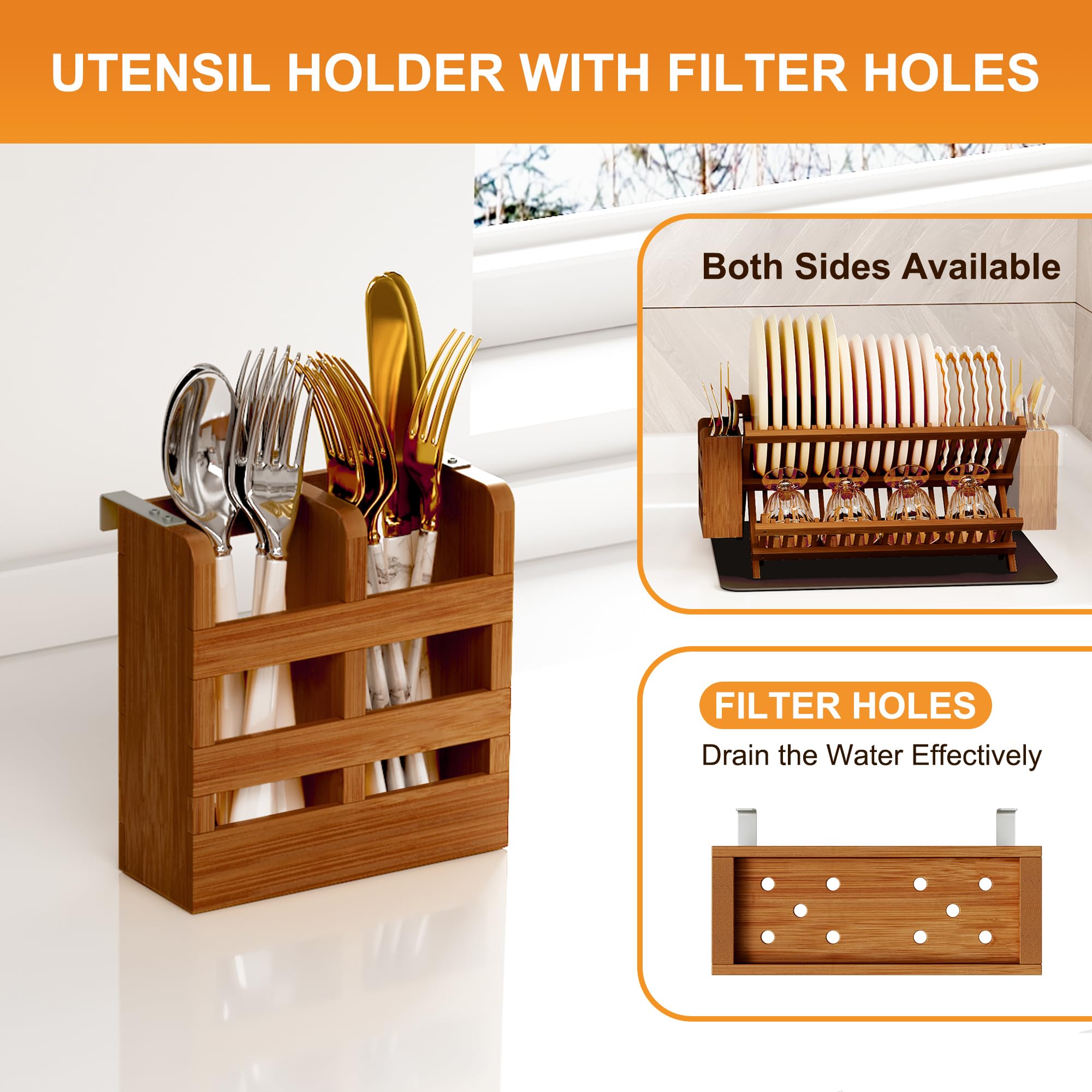 Greenual Utensil Holder with bamboo rack keeping utensils organized.