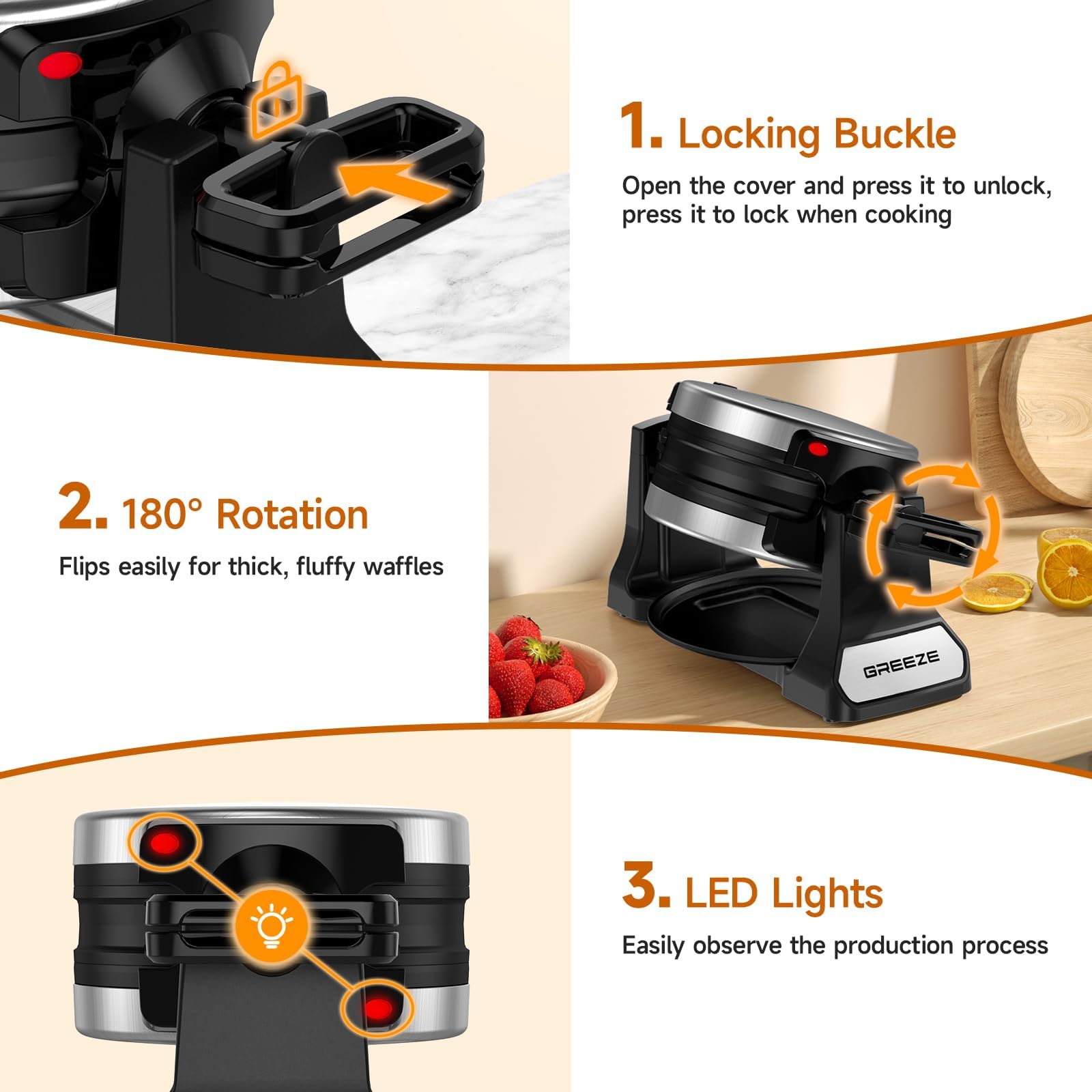 Greeze removable drip tray helps keep counters clean during cooking