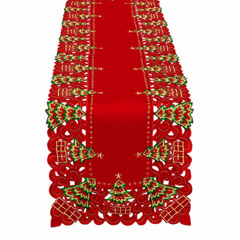 Grelucgo embroidered Christmas holly tree runner enhances festive dining ambiance.