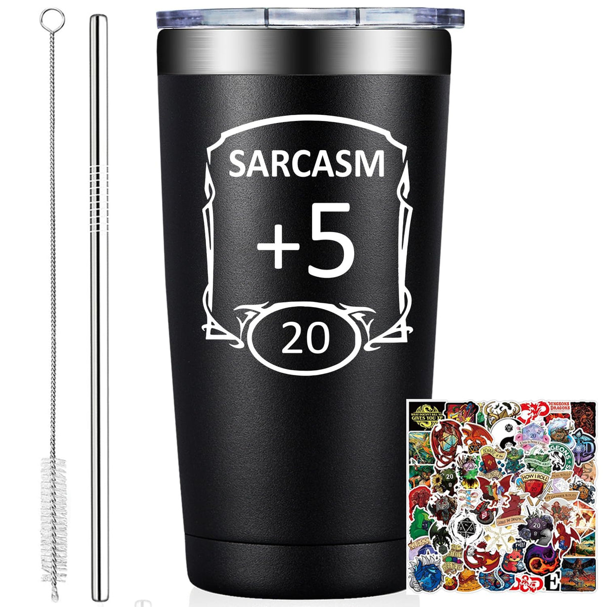 Grifarny Dungeons 20oz tumbler front view shows durable stainless steel for DnD sessions.