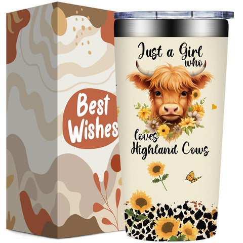 Grifarny Highland Cow tumbler with lid keeps beverages hot or cold