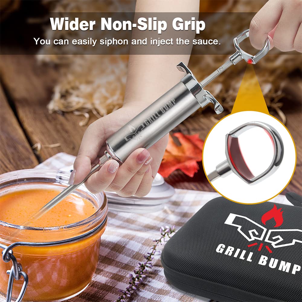 GRILL BUMP injector showing three needles for different meat sizes