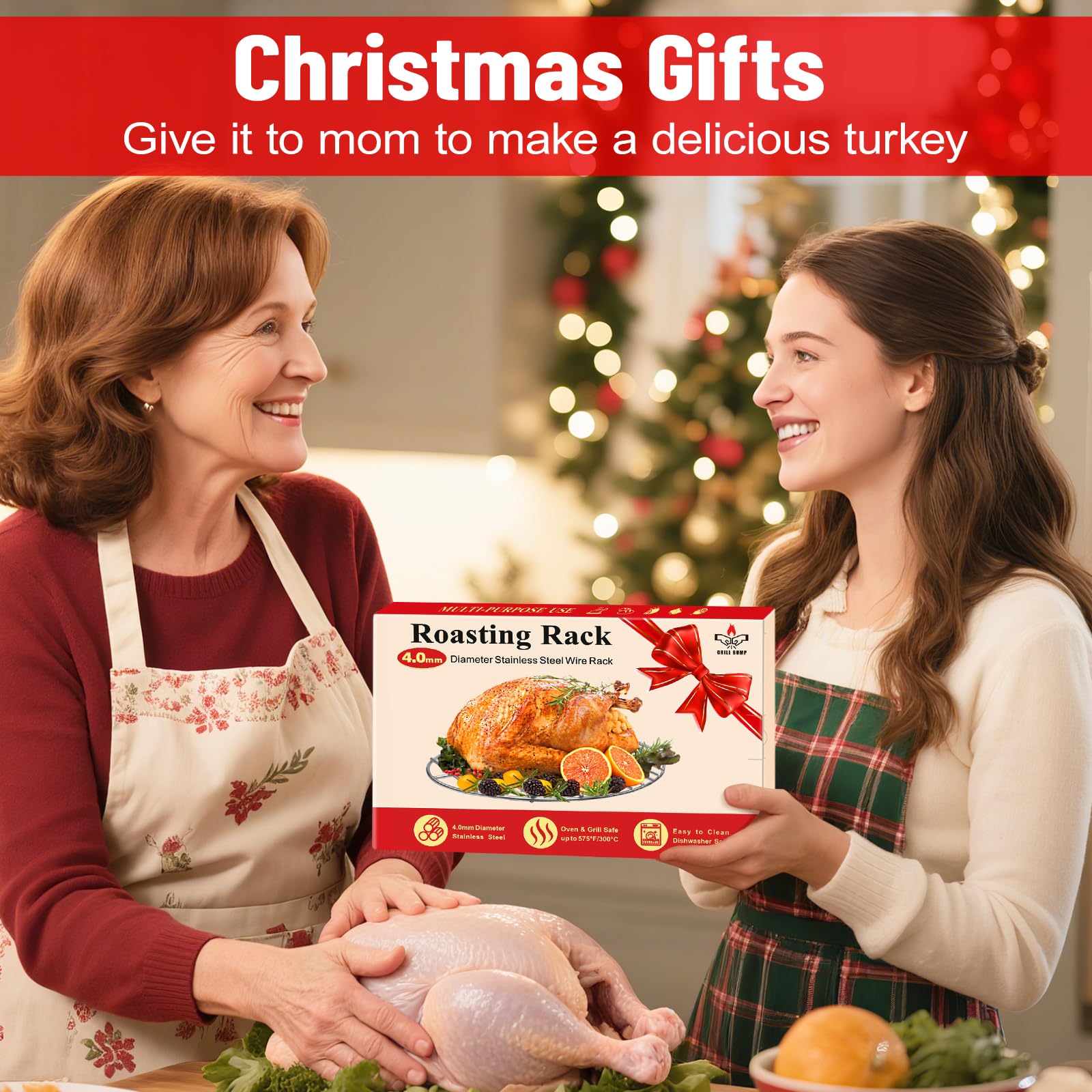 GRILL BUMP kitchen gift roasting rack, ideal for holidays and home cooks.