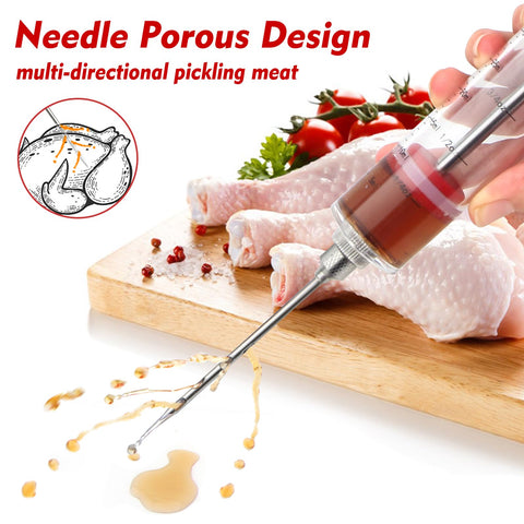 GRILL BUMP meat injector needles close-up with three needles for versatile marinades