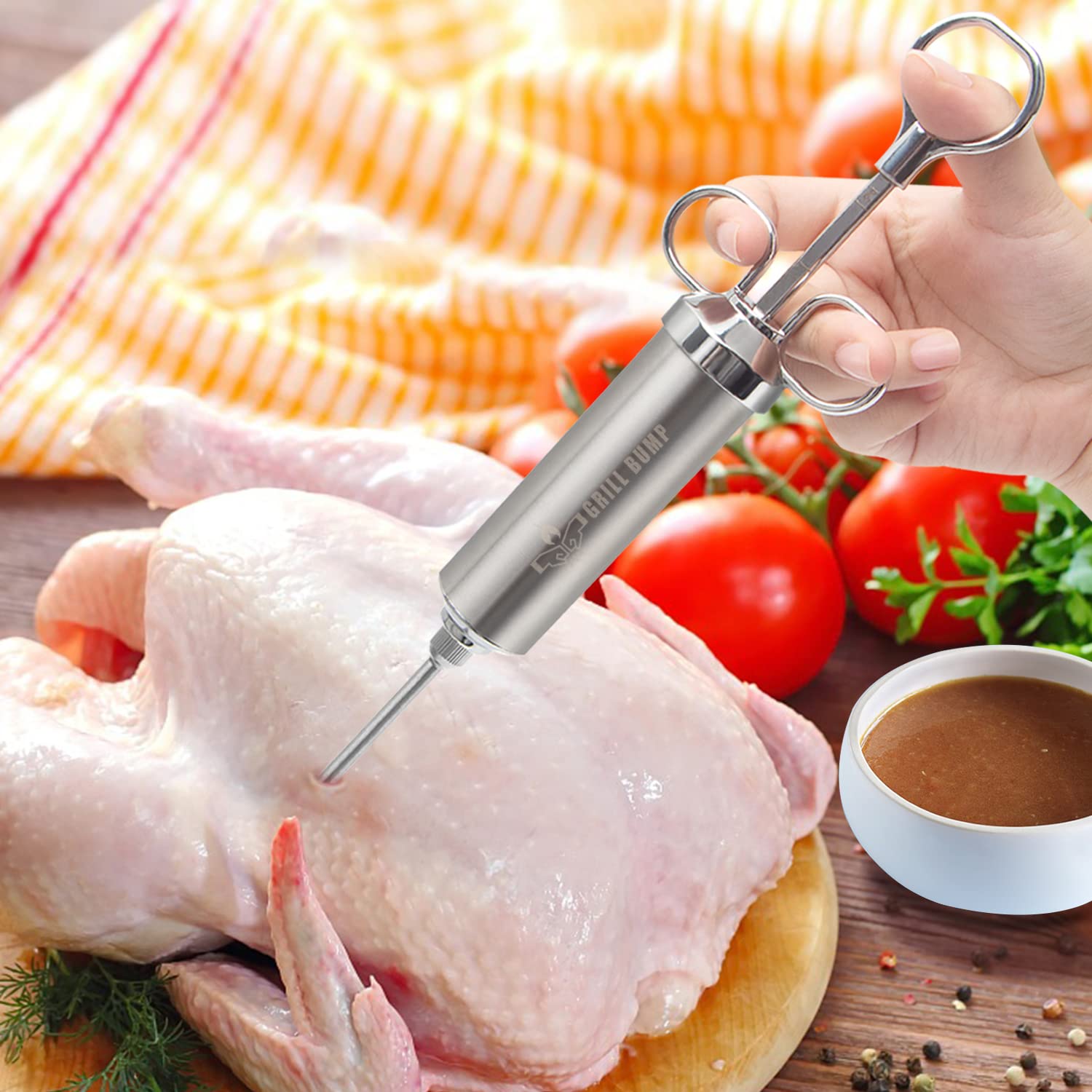 GRILL BUMP versatile meat injector for turkey, chicken, beef, pork, and brisket