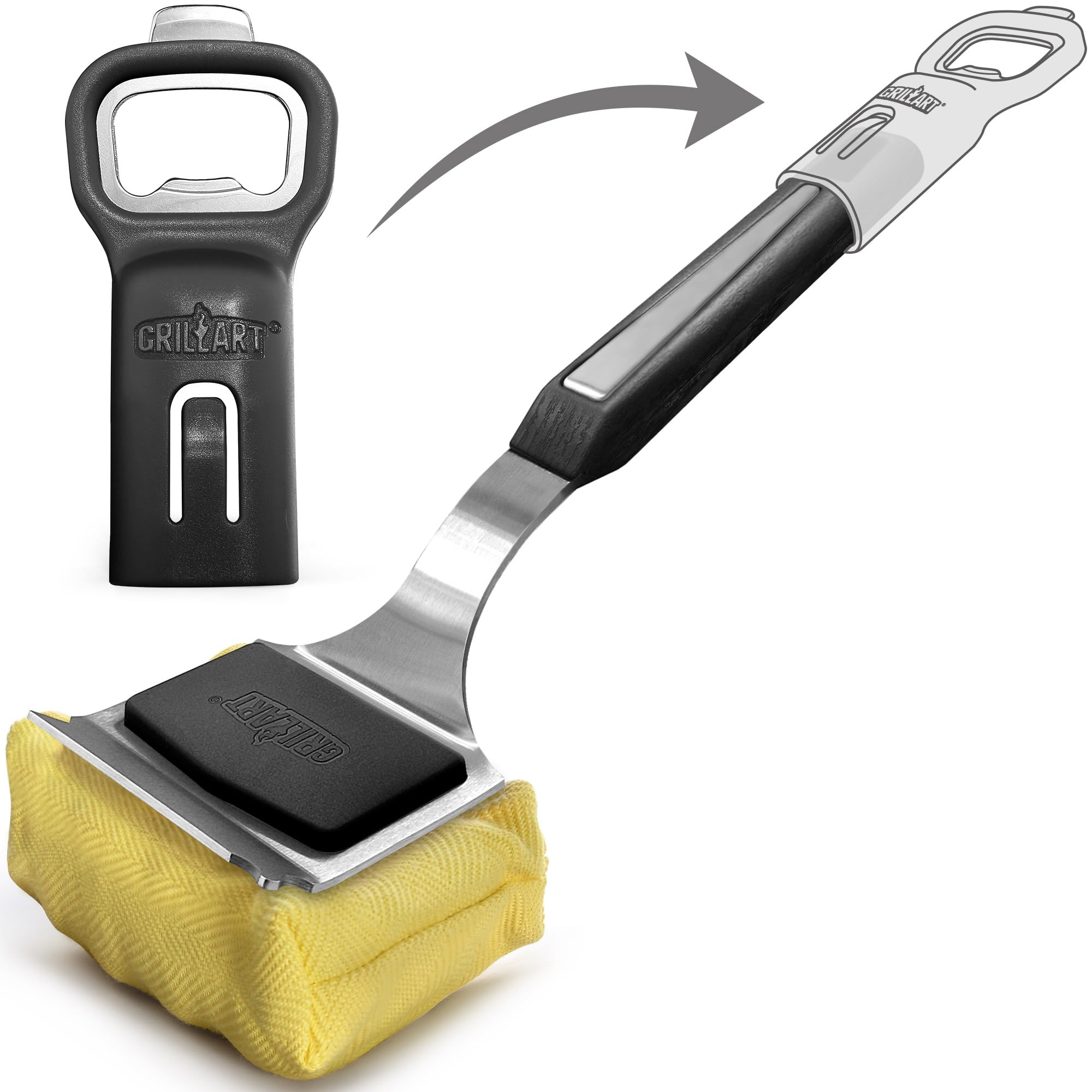 GRILLART 2-in-1 bottle opener on extension speeds opening without nails