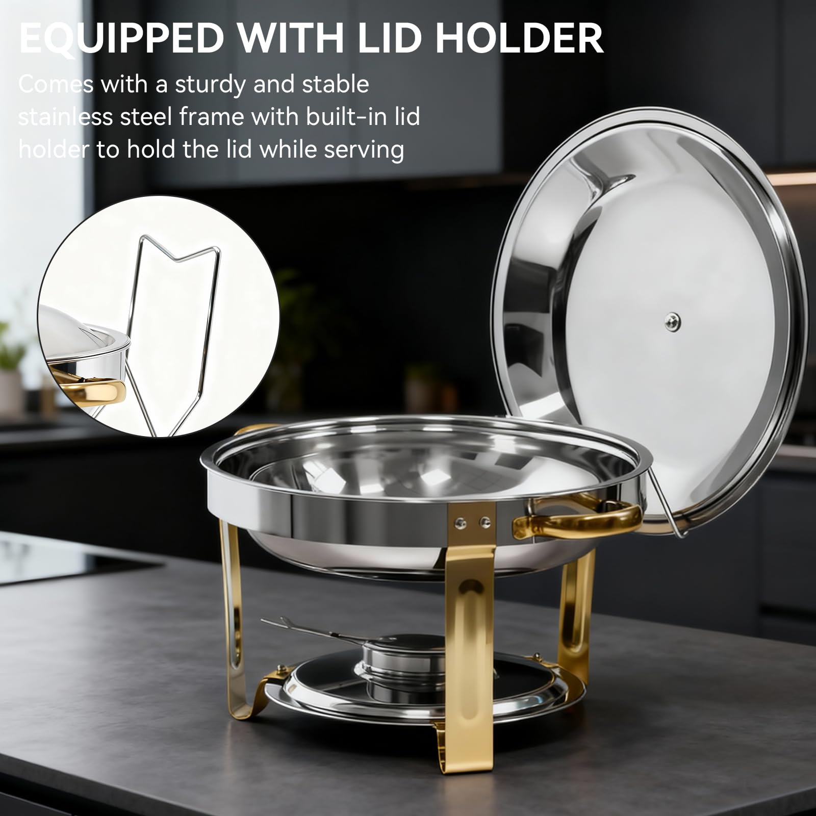 Grillaxy buffet contents include frames, pans, lids for quick setup.