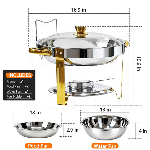 Grillaxy chafing dish water pan heats evenly to keep dishes warm.