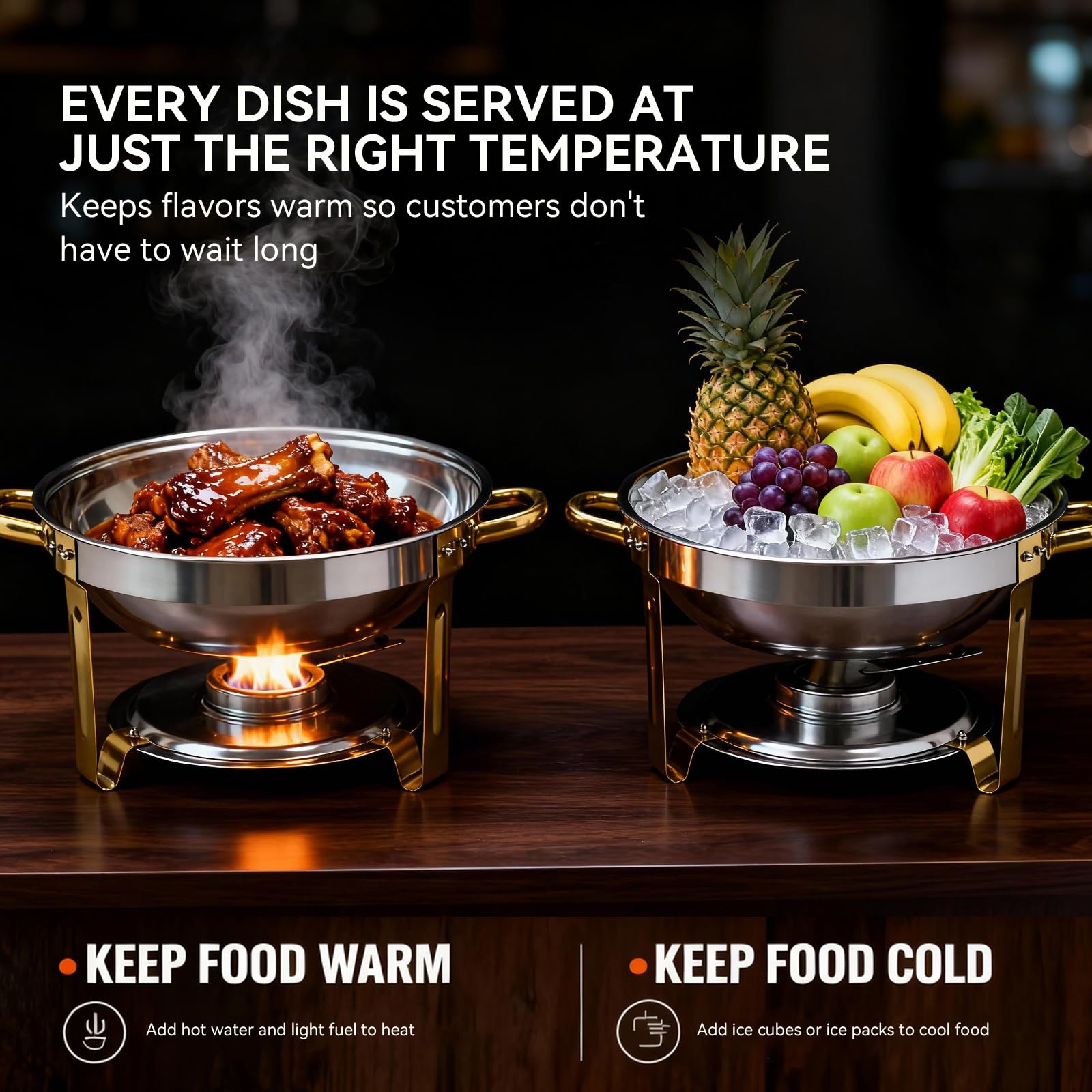 Grillaxy fuel canisters keep buffet hot for extended service.