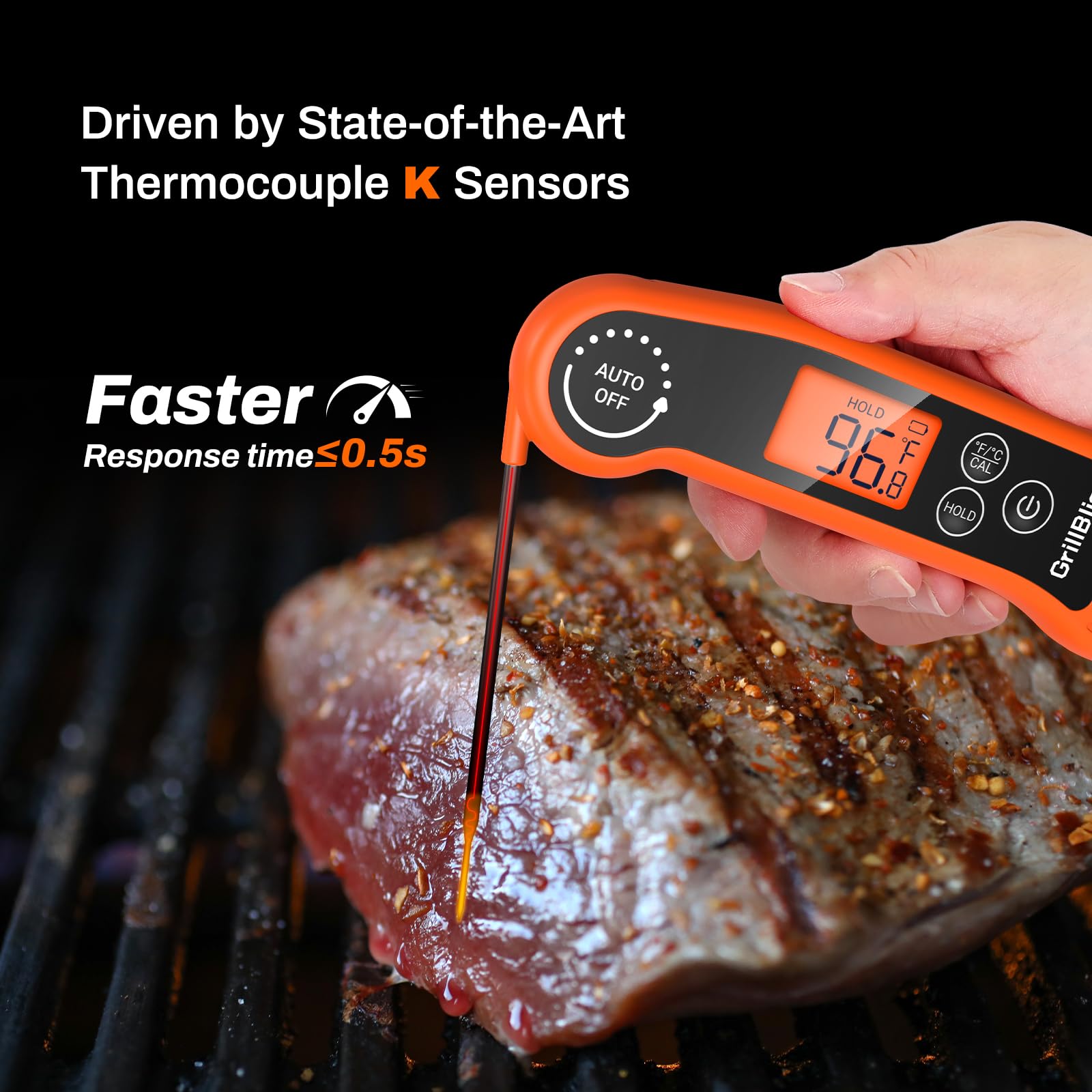 GrillBliss backlit display highlighted for easy reading in any lighting
