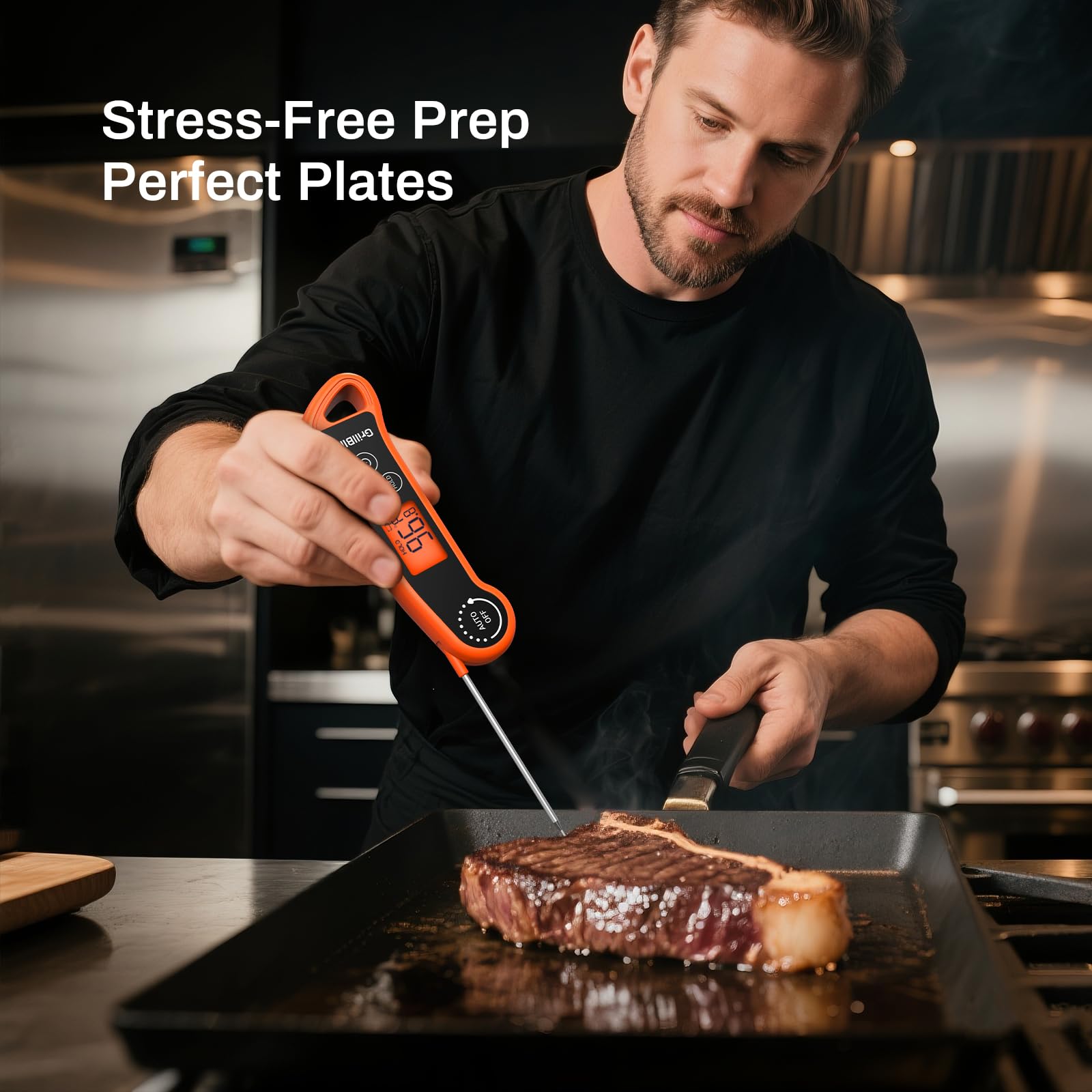GrillBliss thermometer in a grilling scene demonstrating fast read times