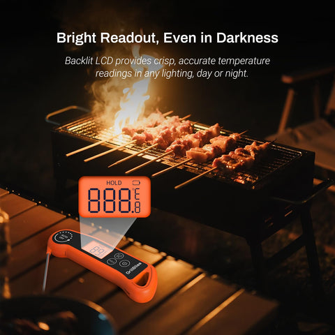 GrillBliss thermometer's magnetic back and hanging hook for convenient placement