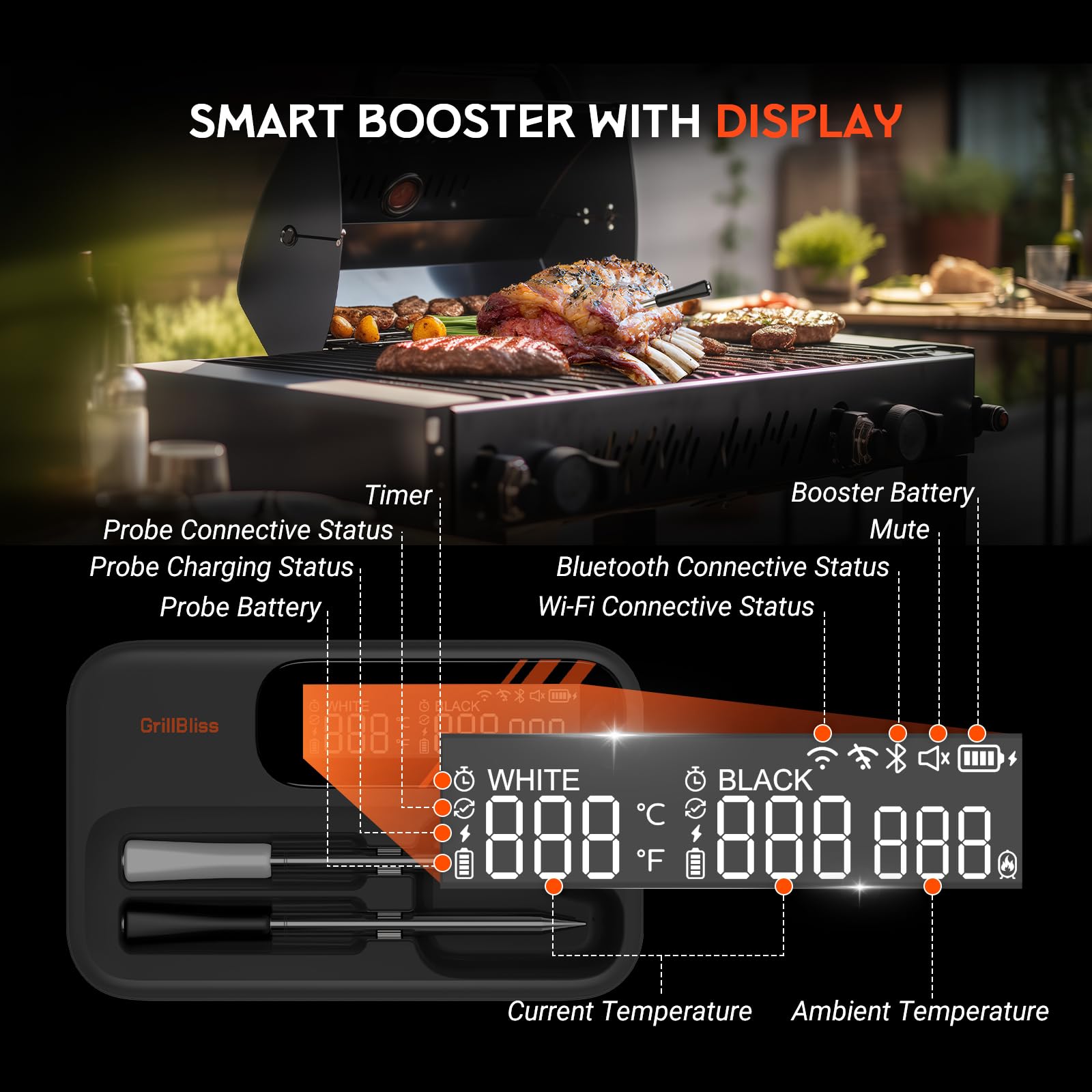 GrillBliss app interface enabling remote monitoring via Wi-Fi.