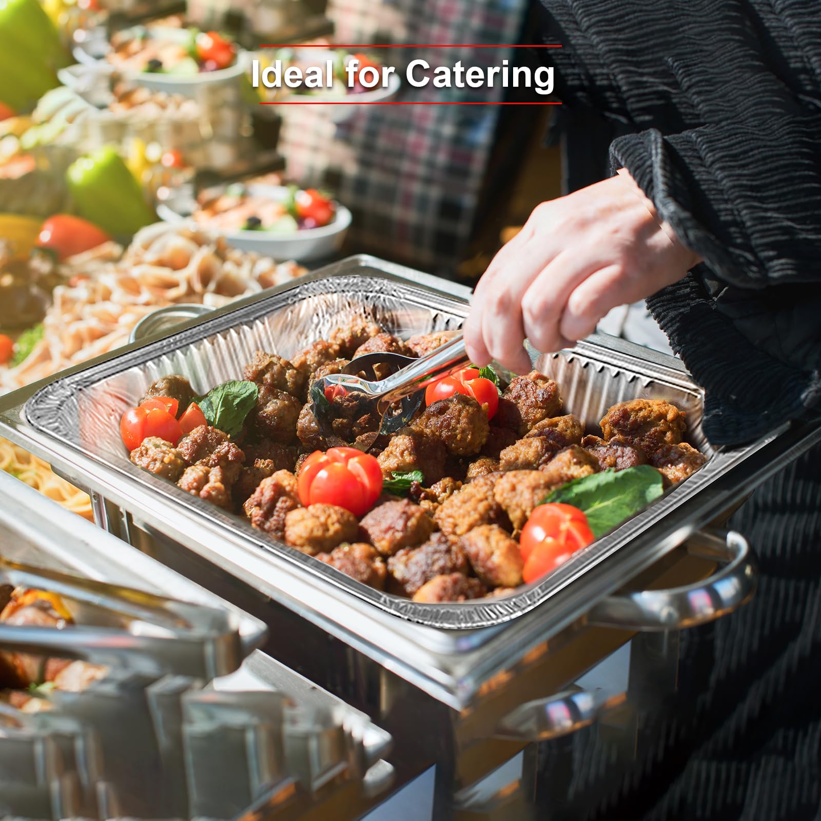 GrillChef 30-pack heavy-duty aluminum pans for bulk catering.