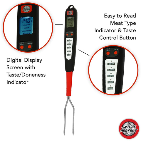 Grille Perfect thermometer fork offers four doneness levels for precise cooking outcomes
