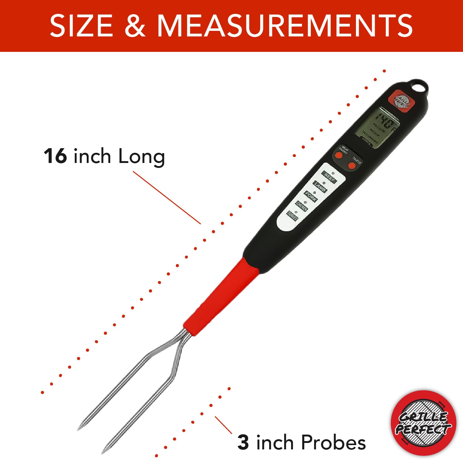 Slip-resistant 8-inch handle provides a firm, comfortable grip on Grille Perfect
