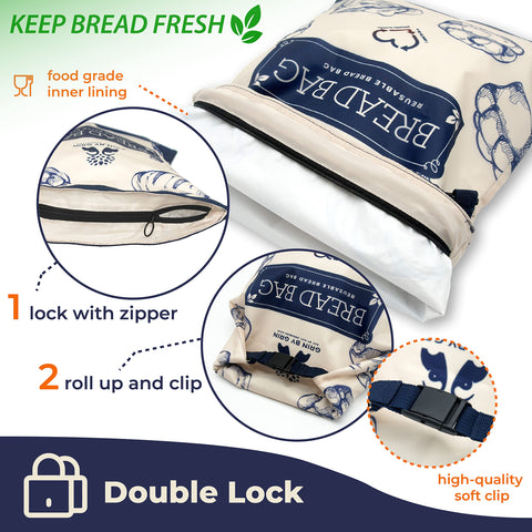 Machine washable GRIN BY GRIN bread bags with crumb-friendly lining.