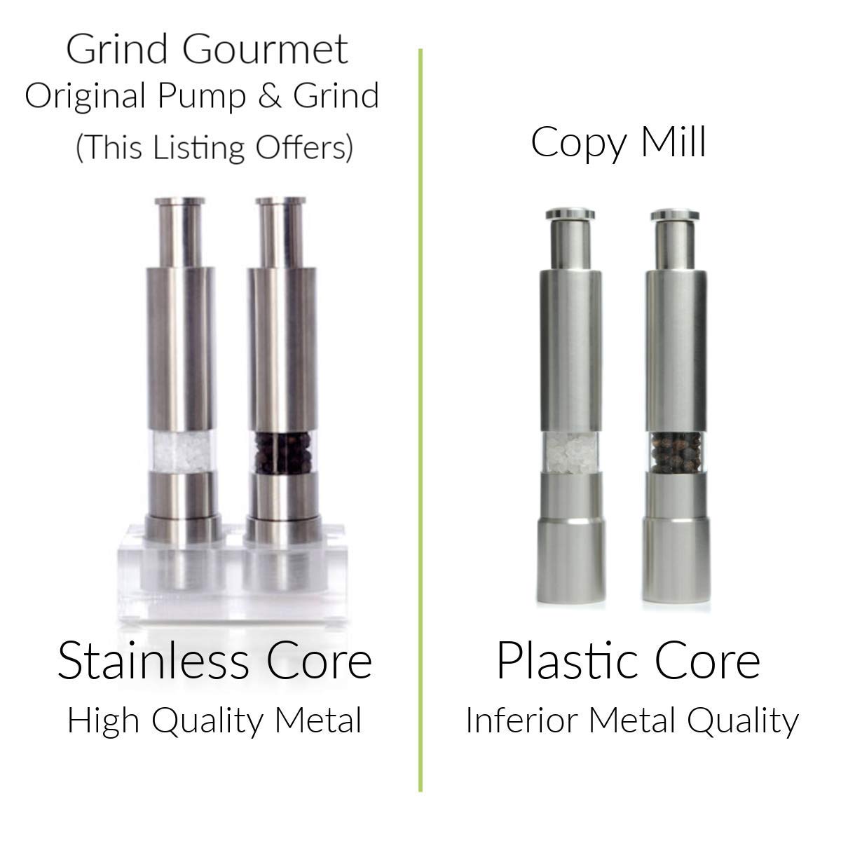Grind Gourmet one-handed pepper mill for easy, hands-free seasoning.