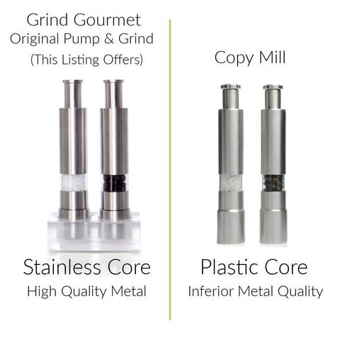 Grind Gourmet one-handed pepper mill for easy, hands-free seasoning.