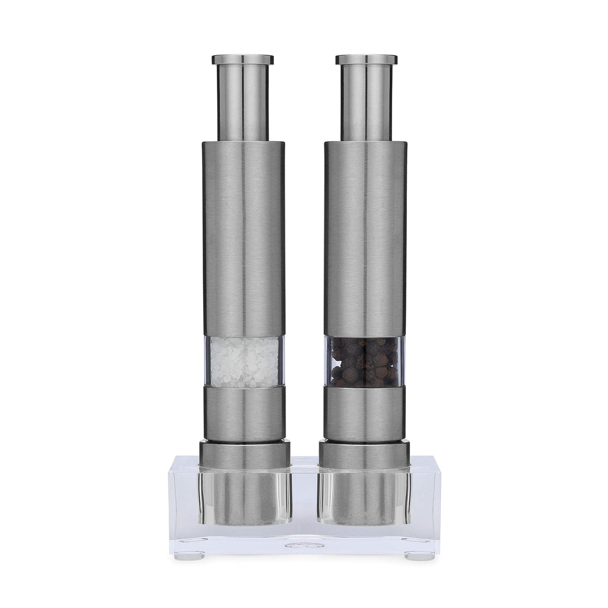 Grind Gourmet Original Pump & Grind pepper mill with refillable stainless steel core for fresh seasoning.