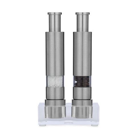 Grind Gourmet Original Pump & Grind pepper mill with refillable stainless steel core for fresh seasoning.