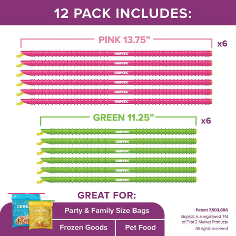 GripStic bag sealer 13.75-inch pink locks in freshness for large bags.