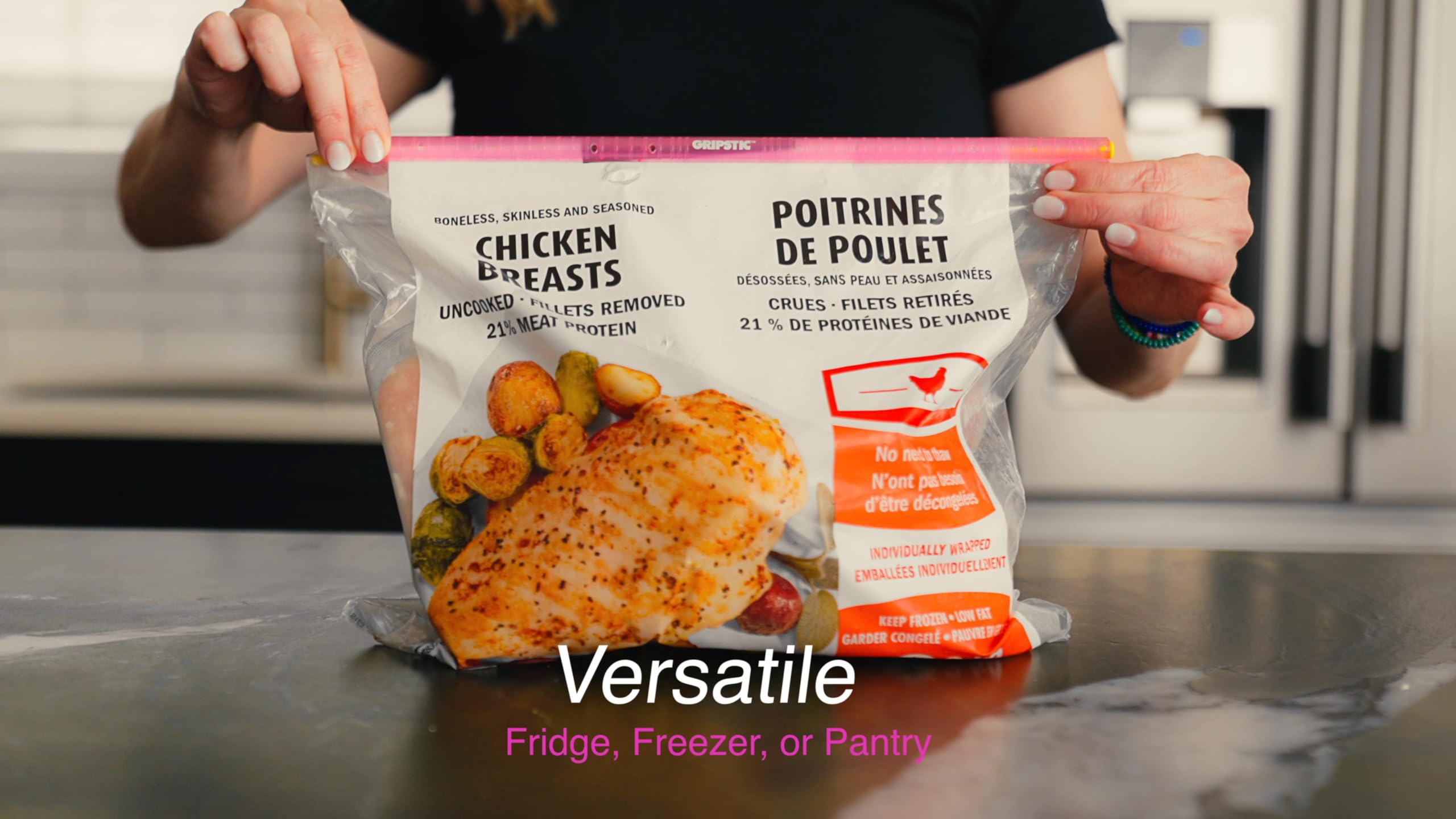 GripStic leak-proof bag clip shown on a bag to prevent air exposure.