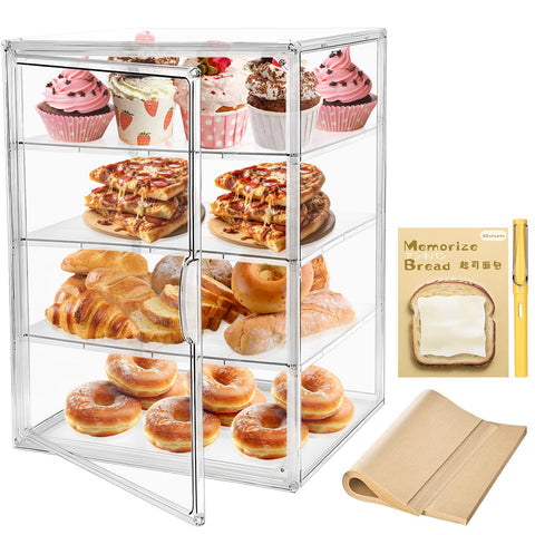 Grnheat Pastry Display Case front view with four-tier clarity for baked goods.