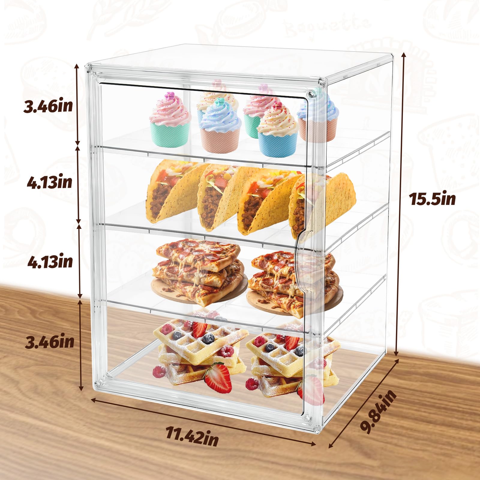 Grnheat Pastry Display Case side view showing slim, space-saving countertop design.