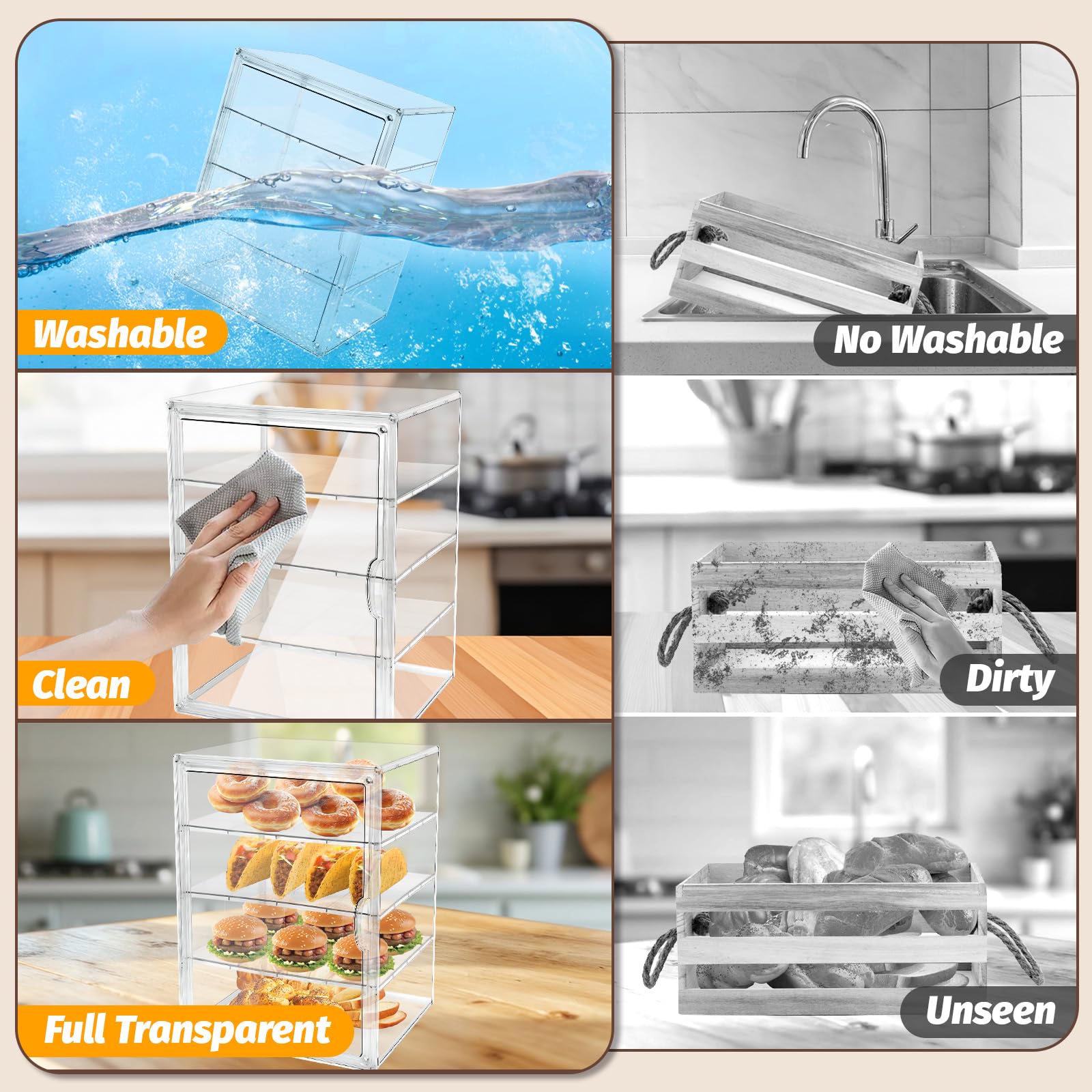 Grnheat Pastry Display Case magnetic door close-up highlighting dust protection.