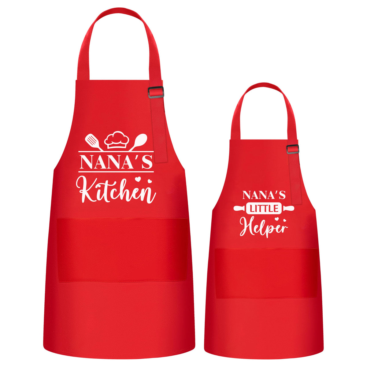 GROBRO7 kids-adult apron set with Nana pattern, keeps clothes cleaner during crafts.