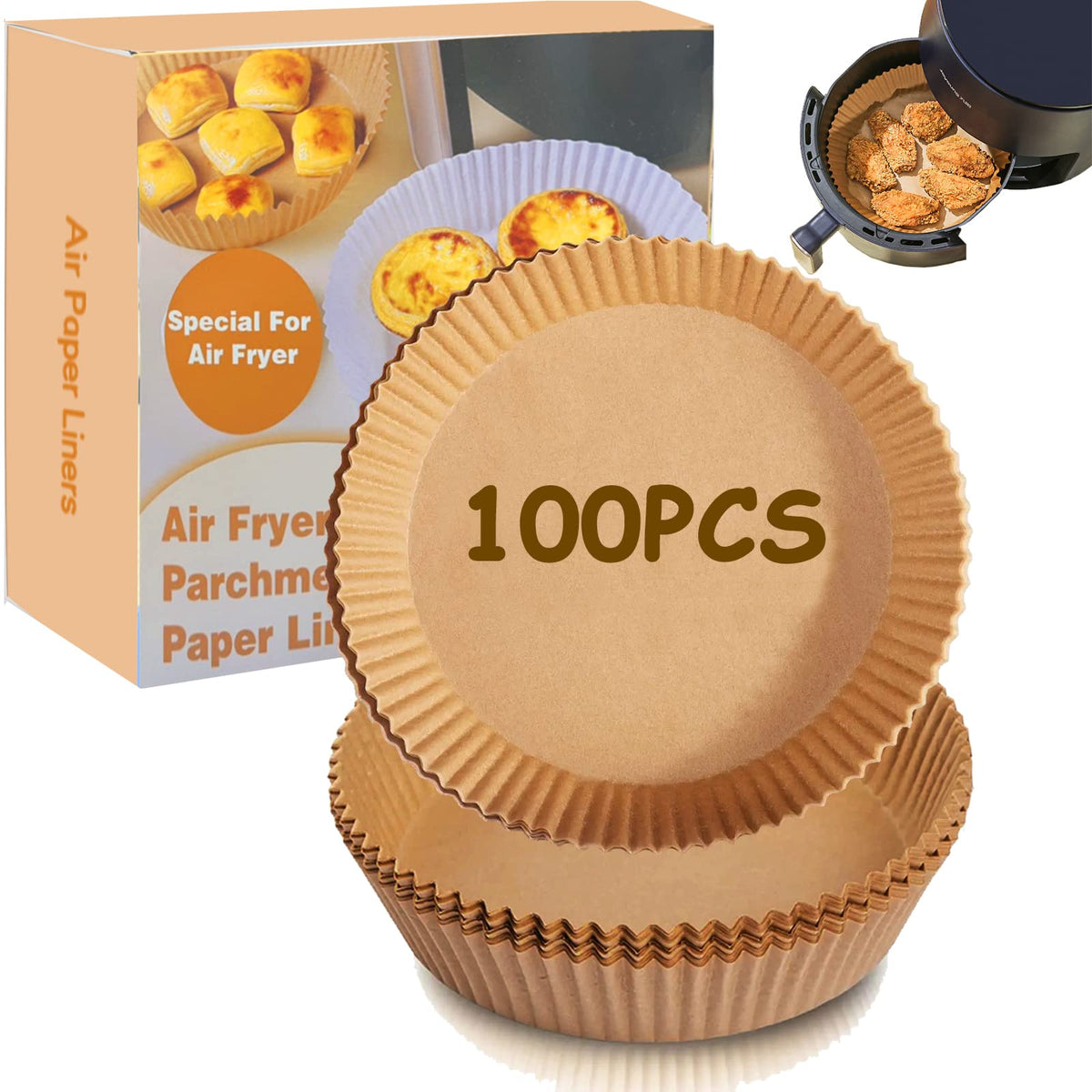 Gropecan round 6.3-inch air fryer liner helps keep food separate and reduces cleanup.