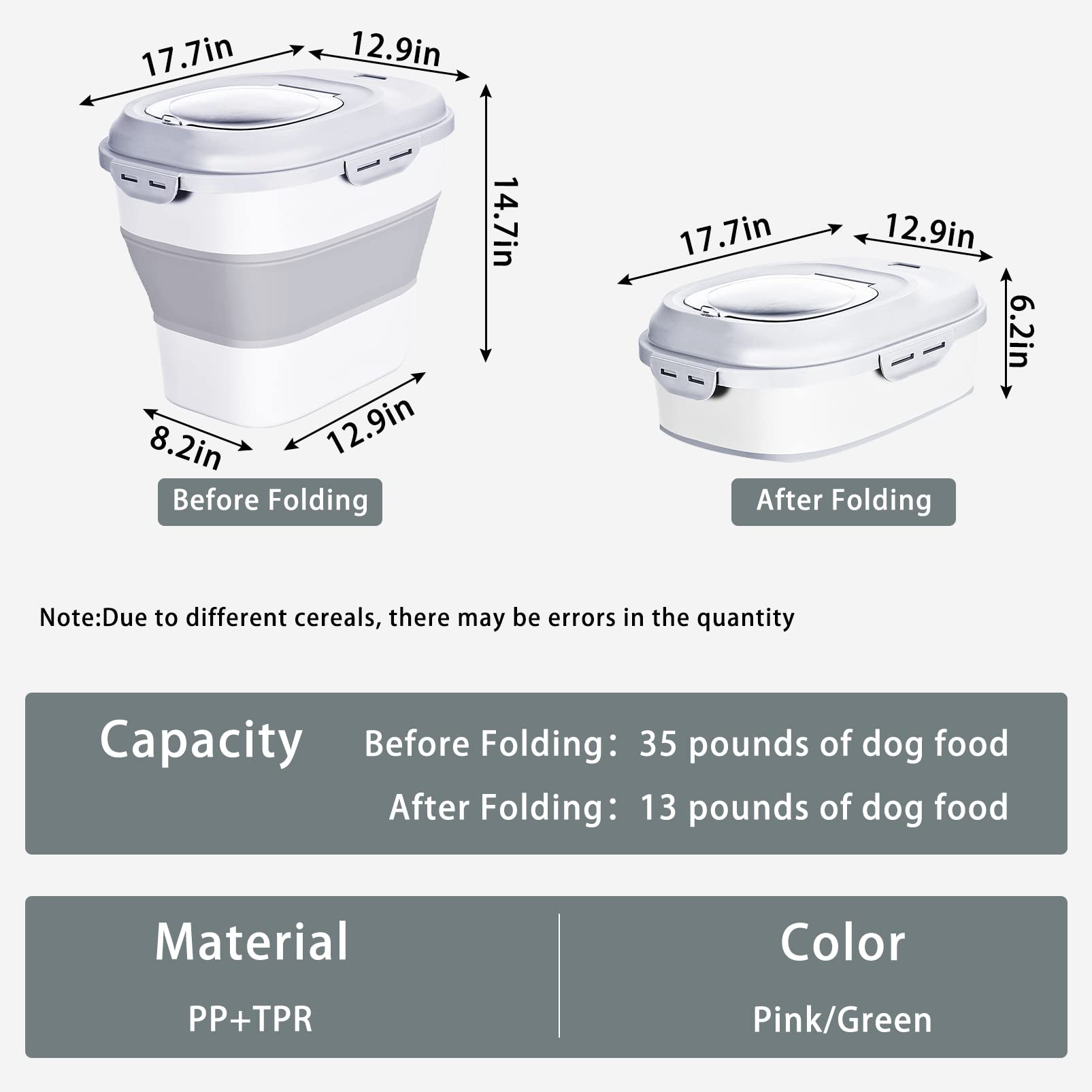 Gropecan cereal container large capacity ideal for rice and pet food storage.