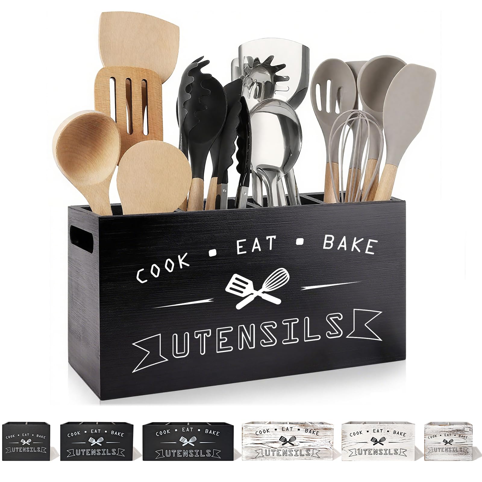 Groqrsn large black utensil organizer with removable dividers for flexible storage.