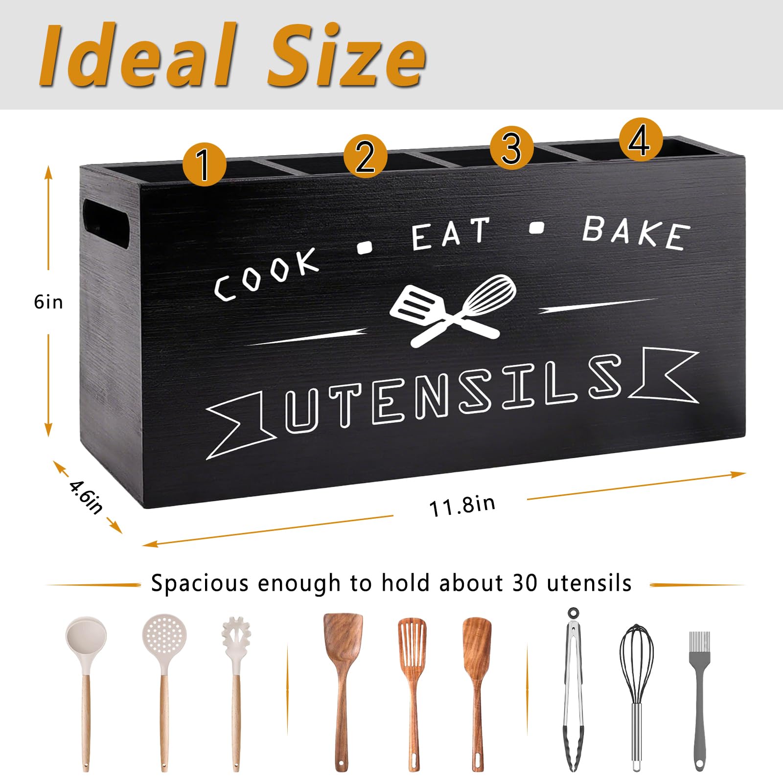 Groqrsn utensil holder with side handle cutouts for easy carrying.
