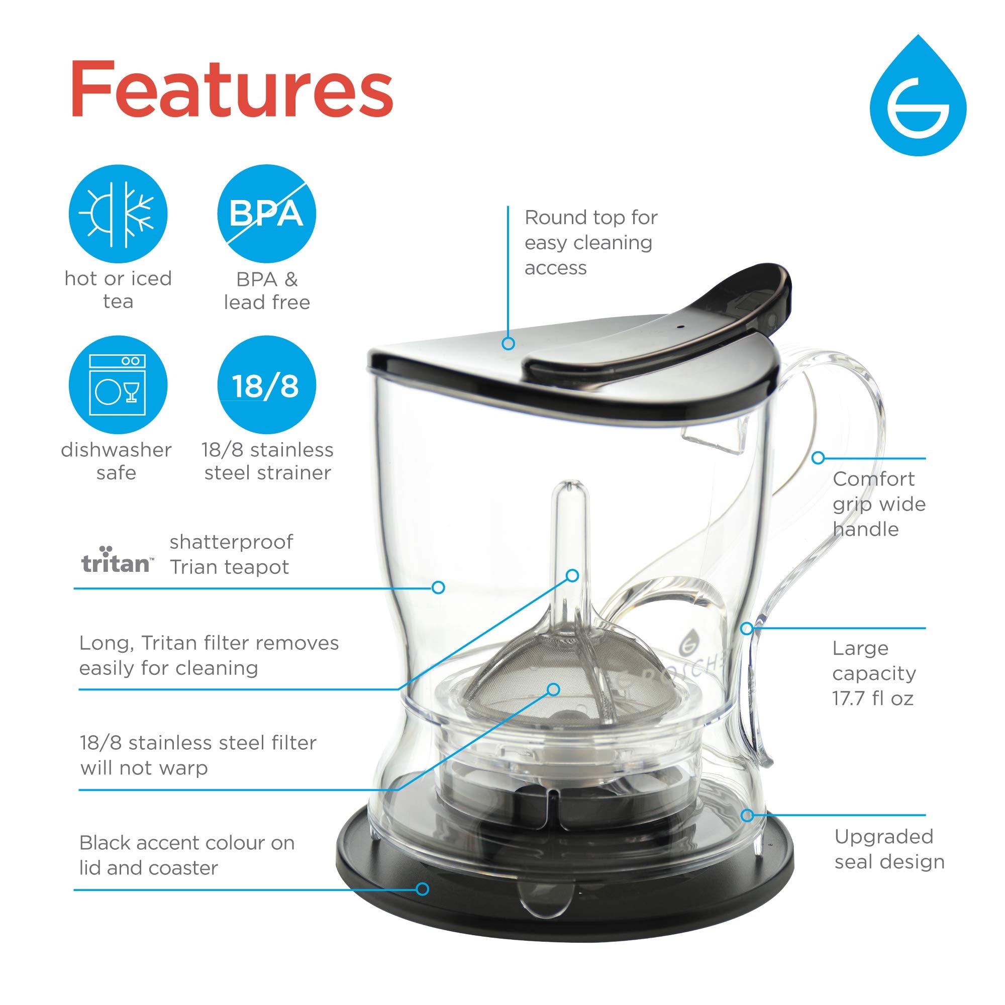 GROSCHE Aberdeen wide mouth eases infuser removal and cleaning.