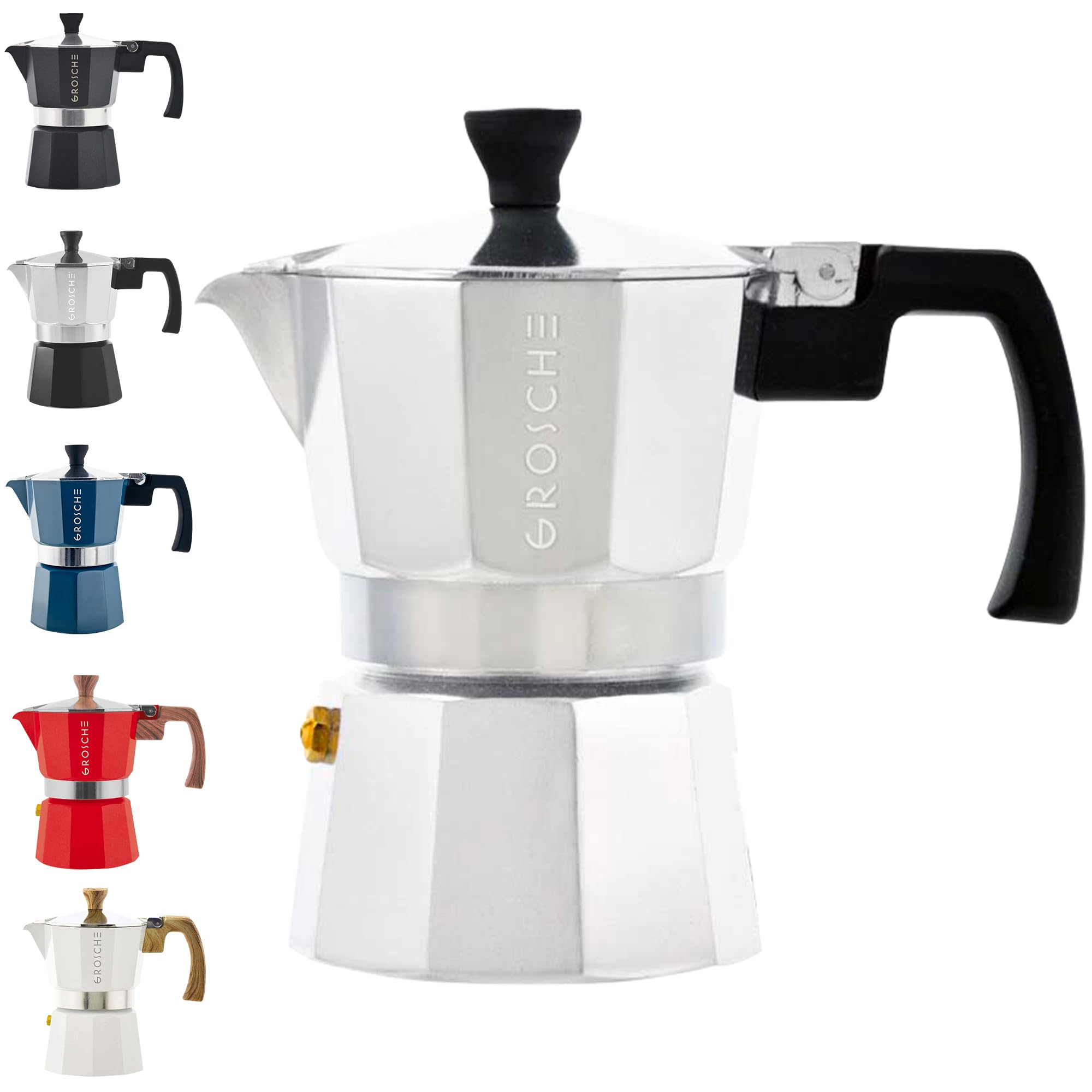 GROSCHE Milano Moka Pot showcasing espresso brew capabilities for 1 to 12 cups