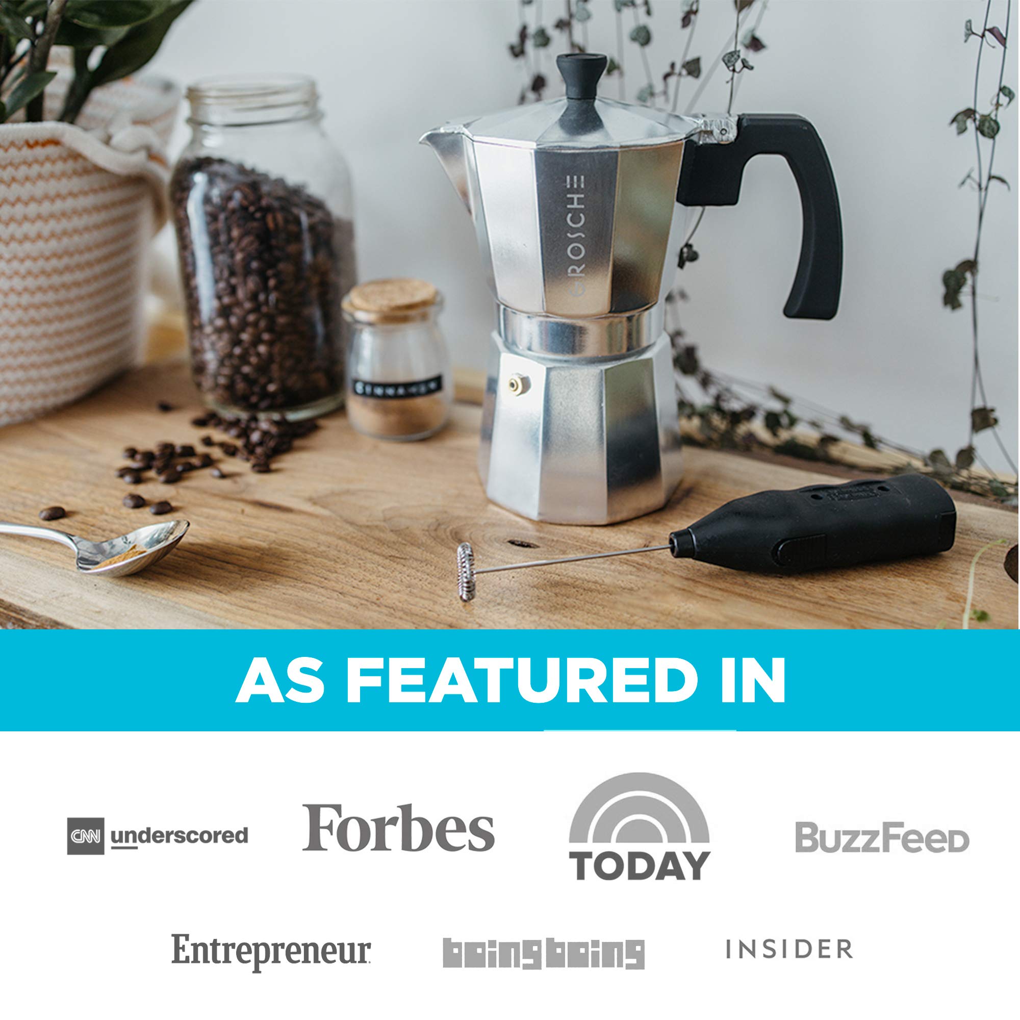 GROSCHE Milano Moka Pot works with milk frothers for lattes and cappuccinos