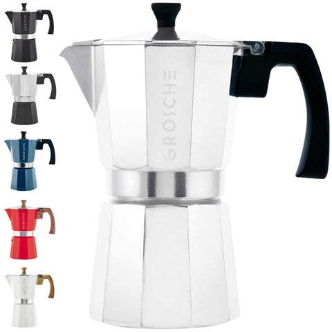 GROSCHE Milano Moka Pot on stove brewing rich espresso