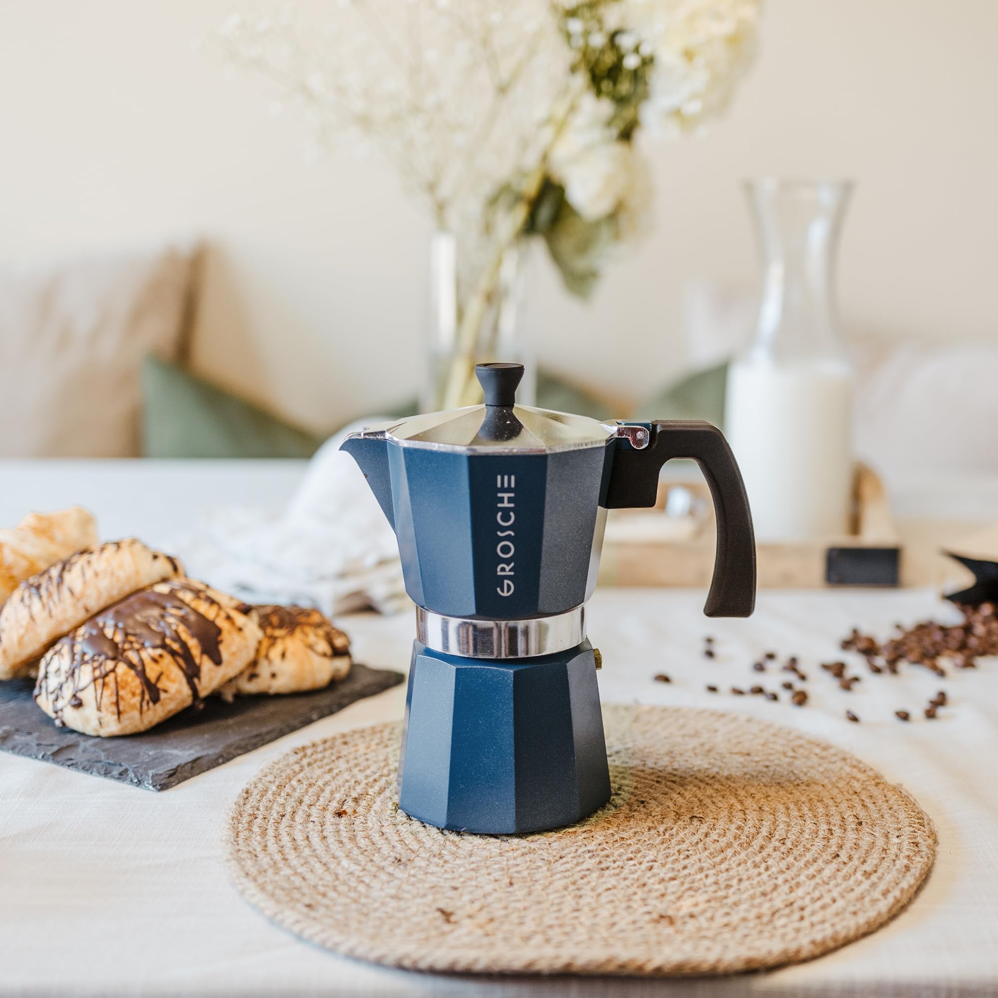 GROSCHE Milano moka pot blue, safety valve detail for pressure control