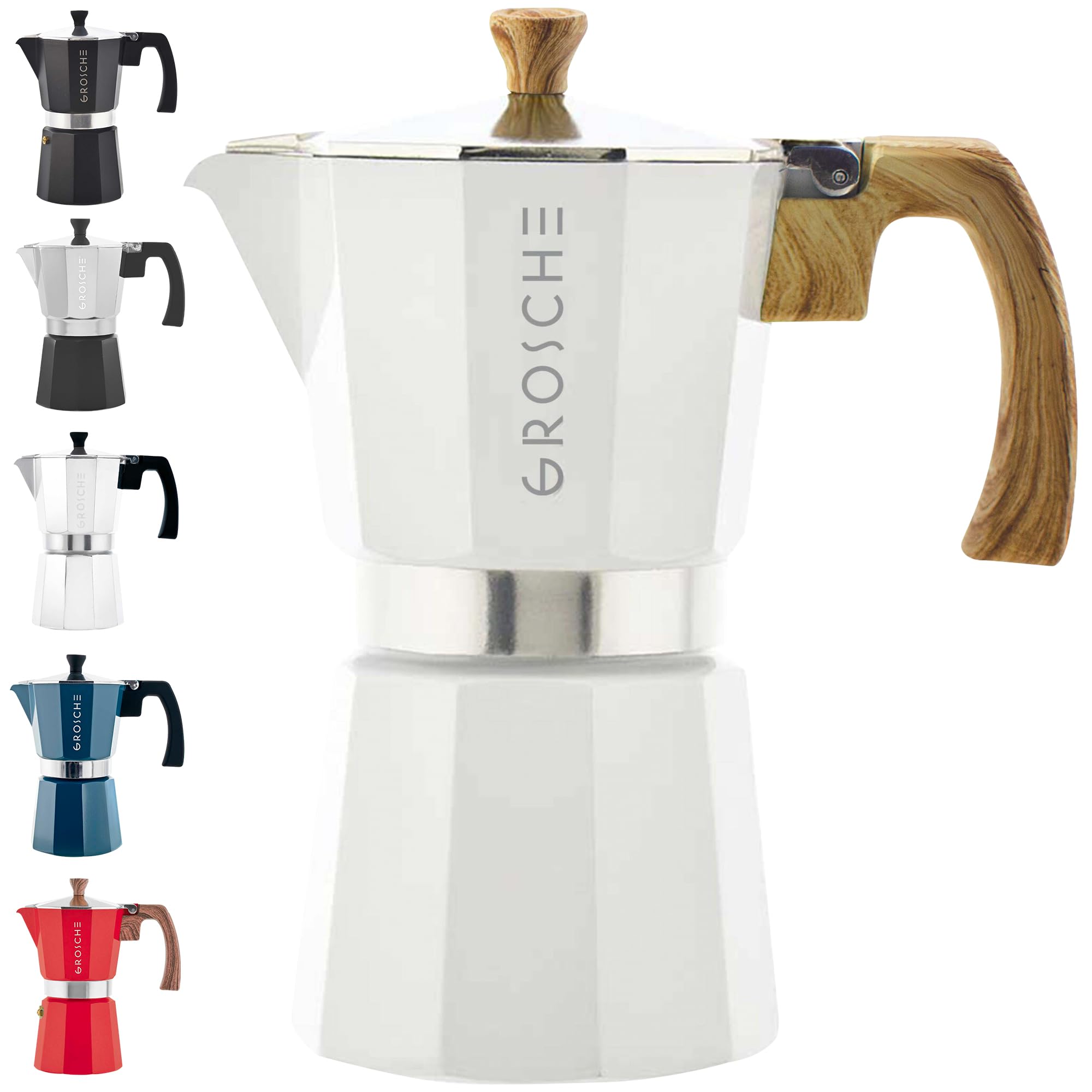 GROSCHE White Milano stovetop espresso maker ready for rich at-home espresso brews