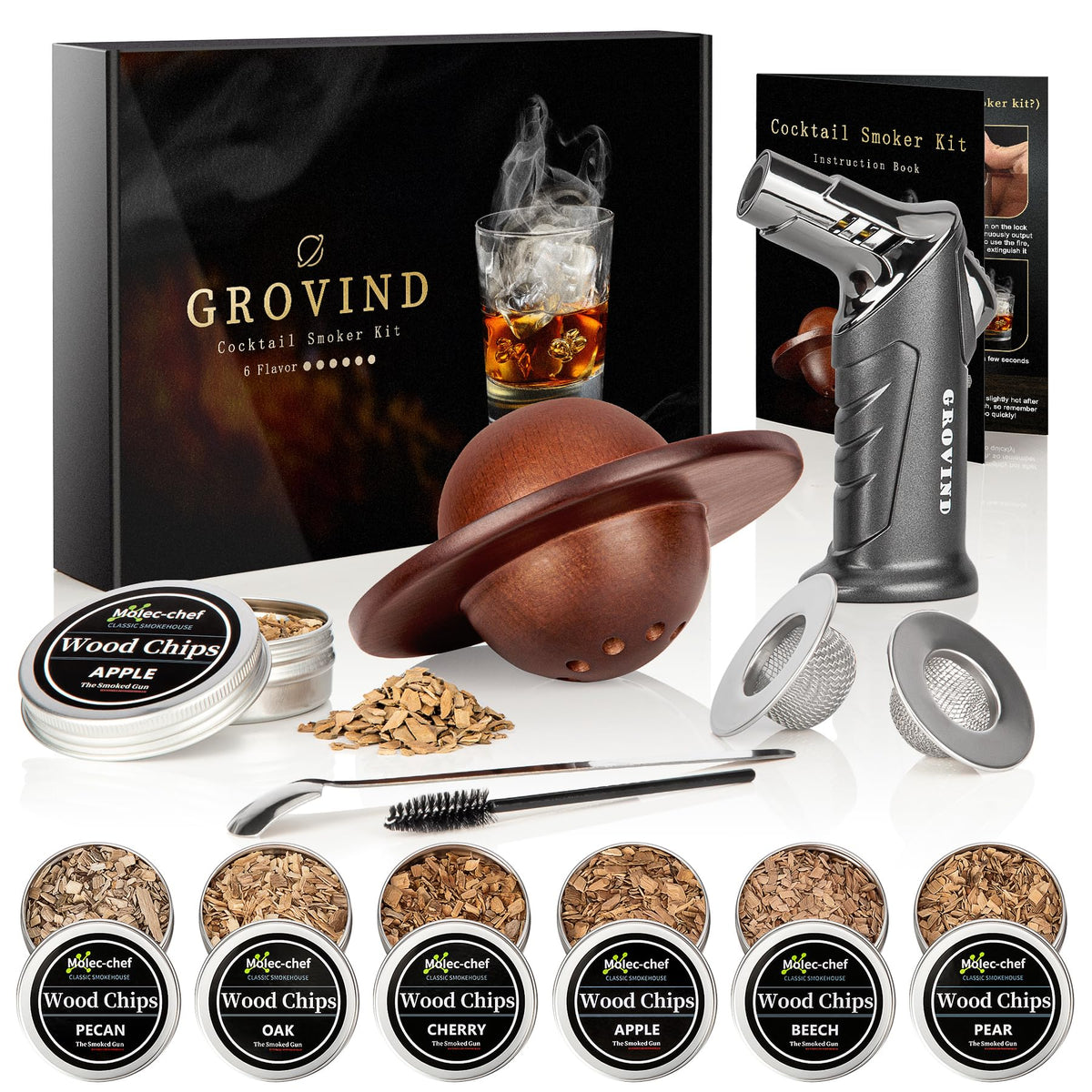 Grovind whiskey smoker kit package shown for enhanced home bartending