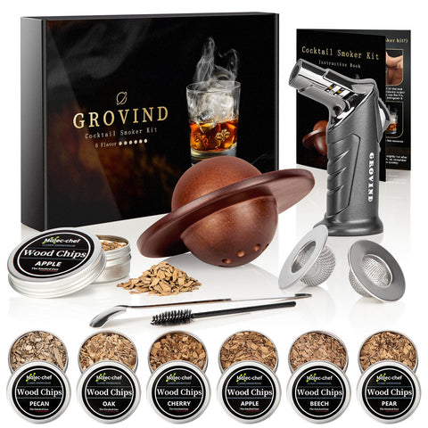 Grovind whiskey smoker kit package shown for enhanced home bartending