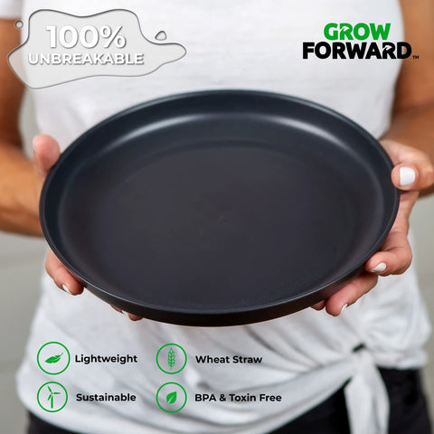 Grow Forward dishwasher and microwave safe plates for easy cleanup.
