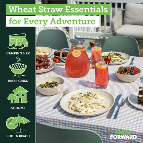 Grow Forward wheat straw dessert plates add a stylish, durable setting