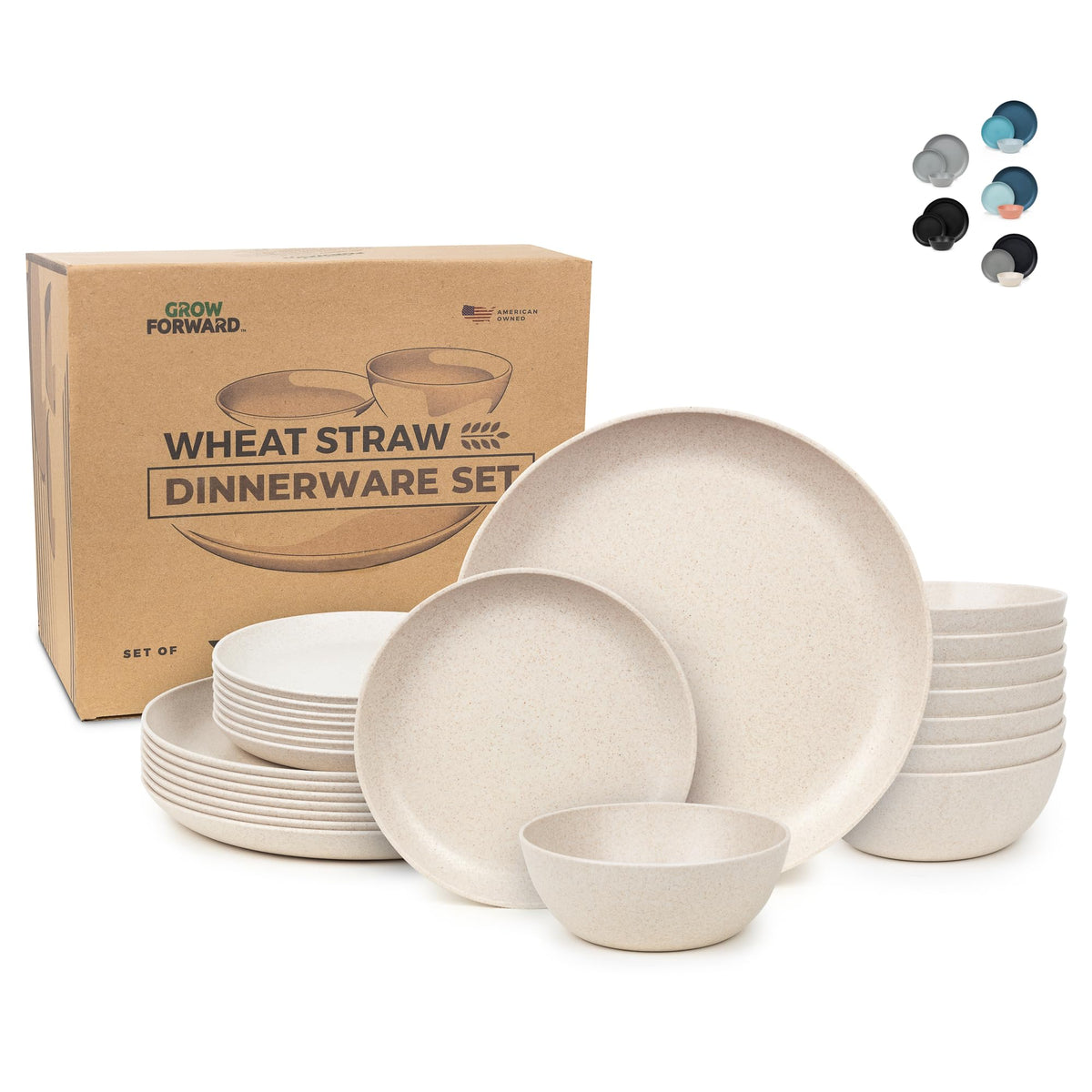 Grow Forward premium wheat straw dinner plates for eight, ideal for family meals